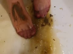 Very messy dog shit nylon feet